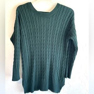 Purple Snow Cable Knit Hunter Green Casual Sweater with Lace Up Back Design Sz1X